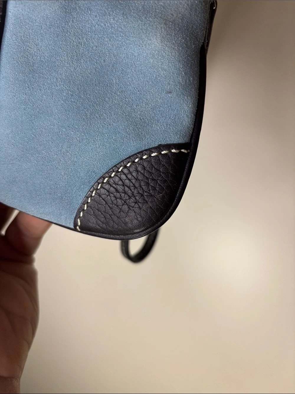 Lambertson Truex Blue and Dark Brown Leather-Trim Wristlet Clutch